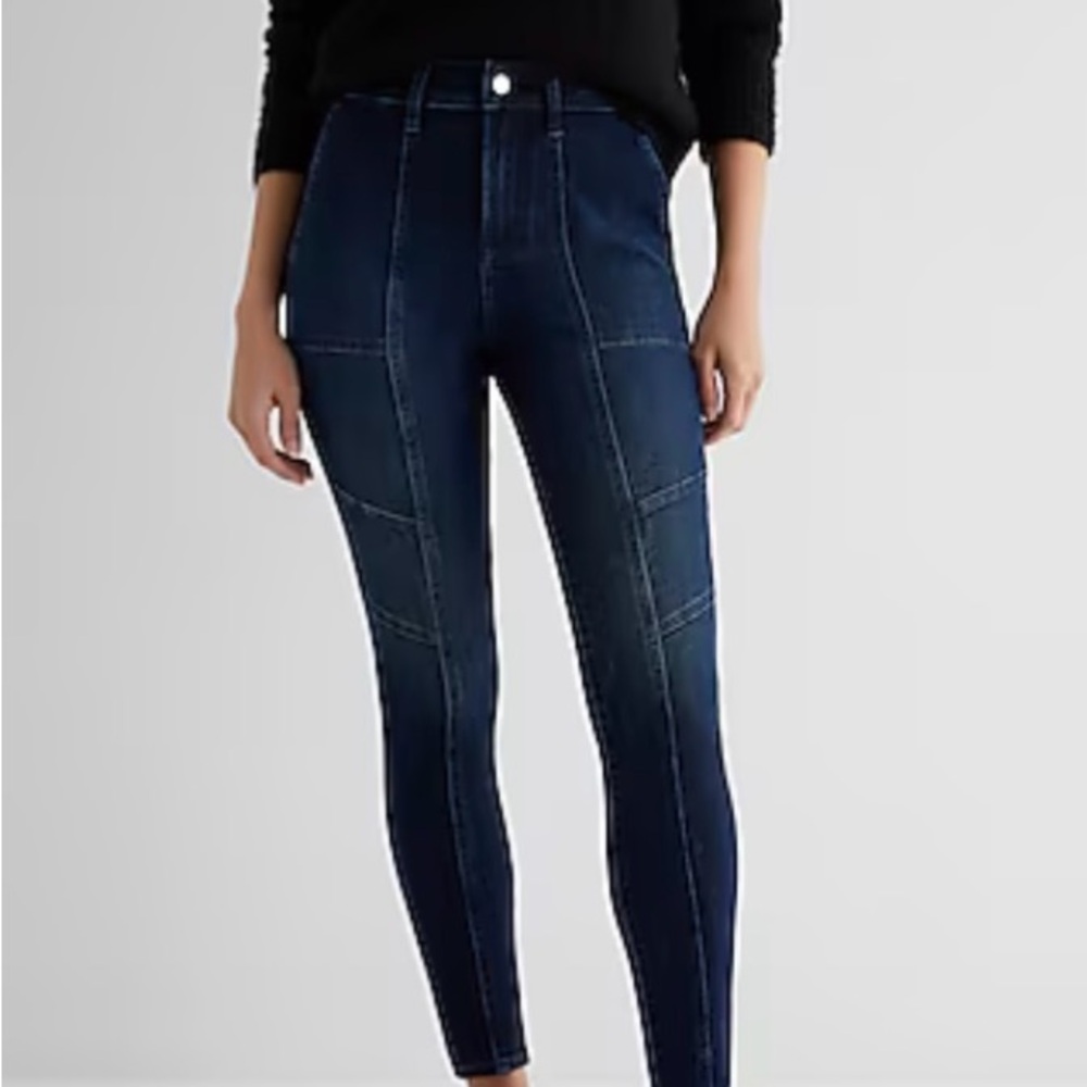 Womens High Waisted Dark Wash Skinny Utility Jean